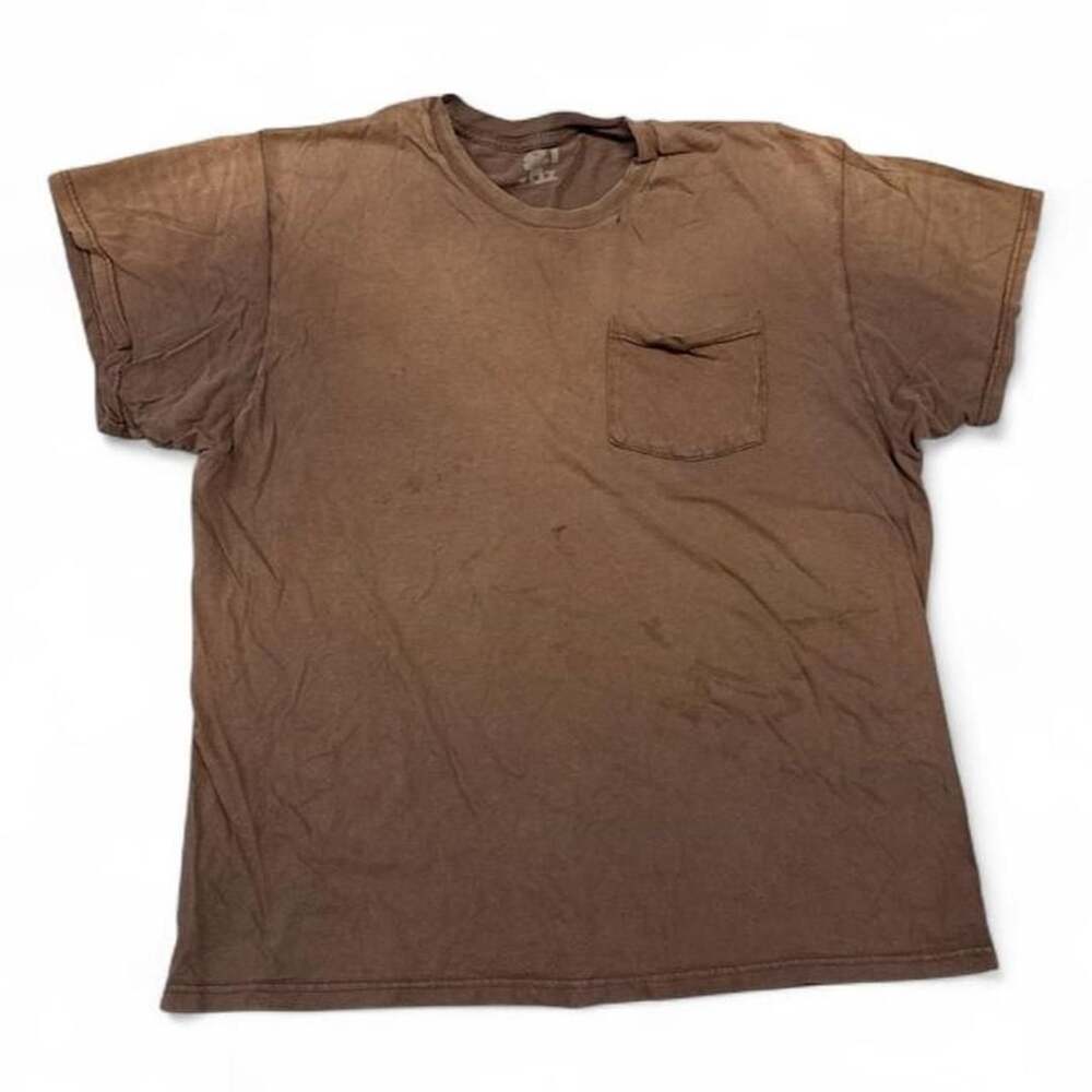 Vintage Faded Brown Pocket T-Shirt Men's Medium Grunge Sun Bleached Tee